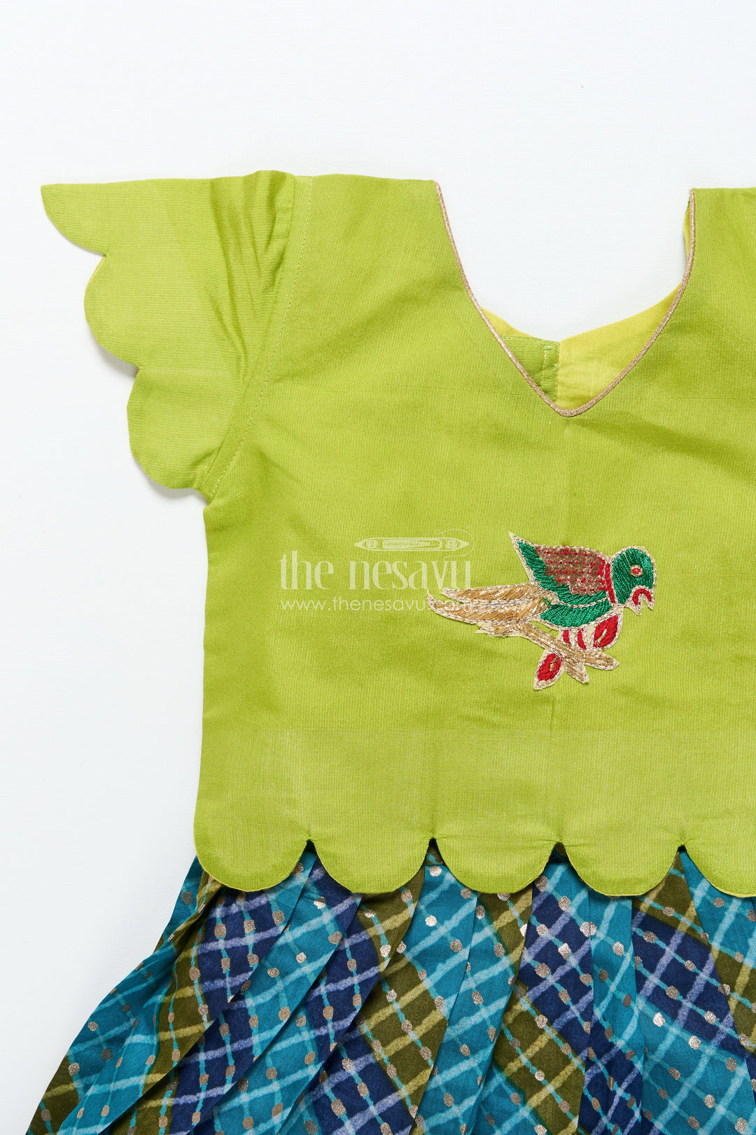 The Nesavu Pattu Pavadai Baby Girl Cotton Frock with Embellished Yoke for Festive Wear Nesavu Nesavu baby girl cotton frock patch yoke festive events traditional occasions