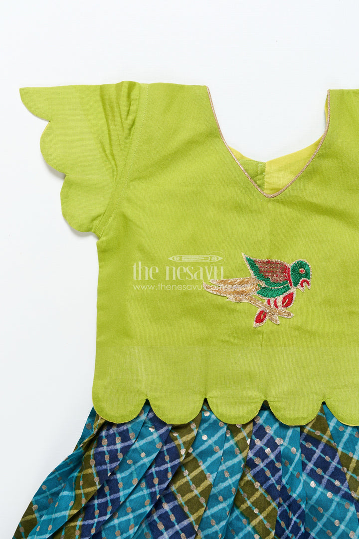 The Nesavu Pattu Pavadai Baby Girl Cotton Frock with Embellished Yoke for Festive Wear Nesavu Nesavu baby girl cotton frock patch yoke festive events traditional occasions