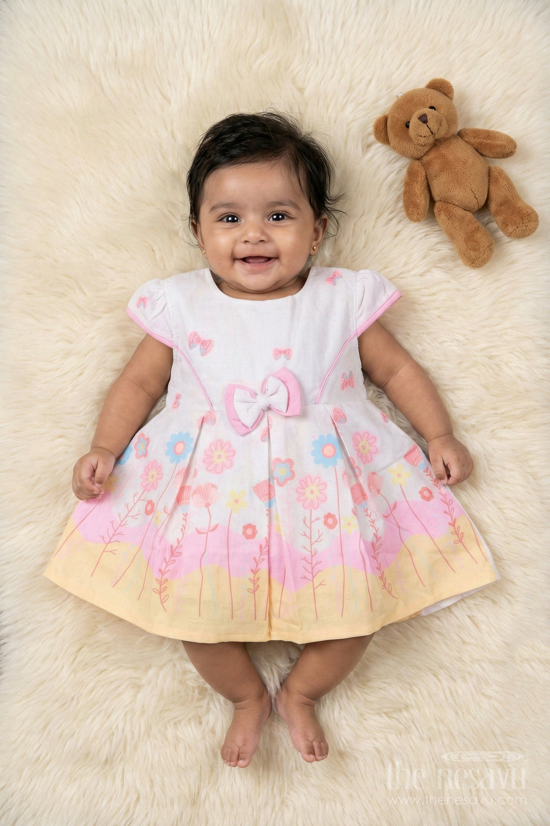 The Nesavu Baby Cotton Frocks Baby Girl Cotton Frock with Floral Digital Print for Festive Casuals Nesavu 14 (6M) / Pink BFJ906A-14 Nesavu baby girl floral cotton frock with ombré digital print for festive-casual moments