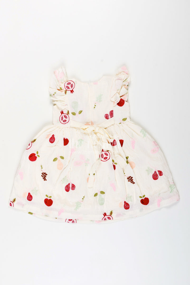 The Nesavu Girls Cotton Frock Baby Girl Cotton Frock with Fruit Embroidery for Casual Wear Nesavu Nesavu baby girl cotton frock fruit embroidery ruffle sleeves daily dressing