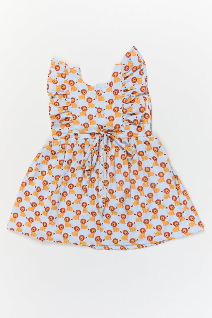 The Nesavu Girls Cotton Frock Baby Girl Cotton Frock with Lion Print for Casual Playtime and Daycare Nesavu Nesavu baby girl cotton frock with lion print for playdates and comfy daily wear
