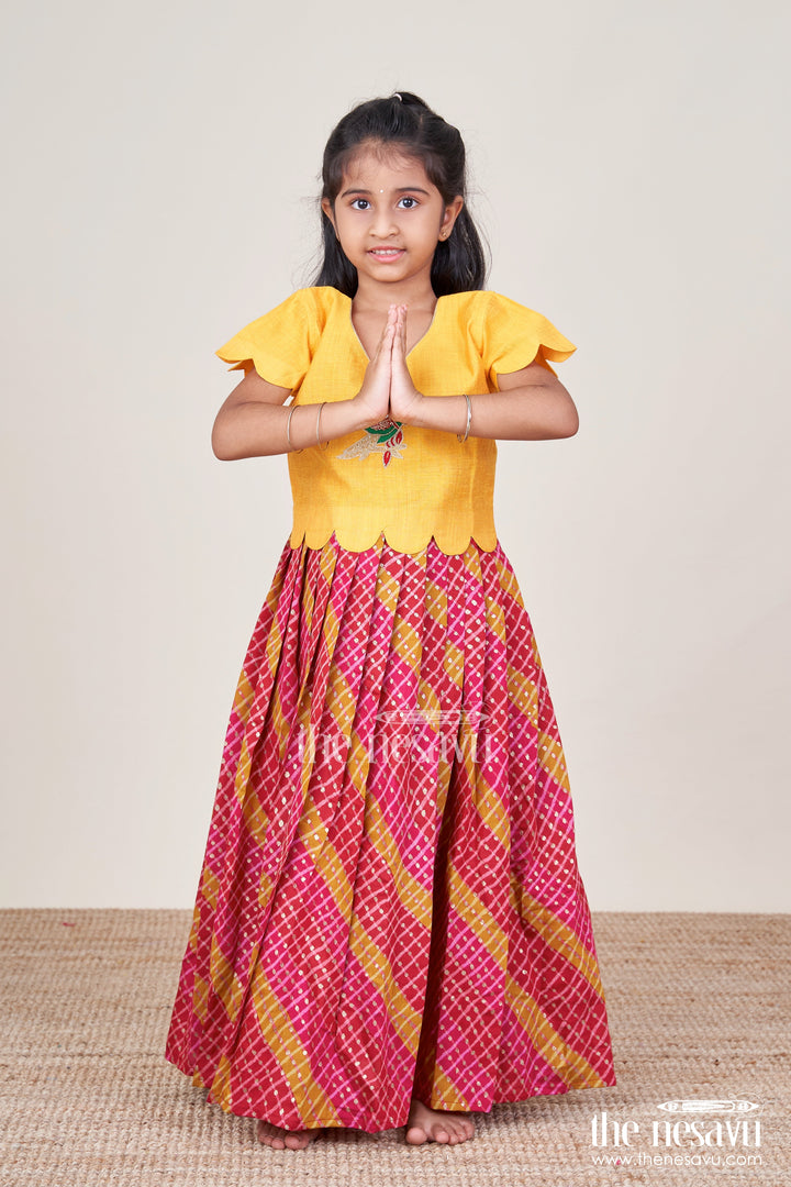 The Nesavu Pattu Pavadai Baby Girl Cotton Frock with Patch Yoke for Festive Dressing Nesavu Nesavu baby girl cotton frock embellished yoke festive wear traditional occasions