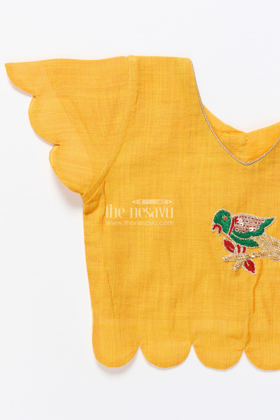 The Nesavu Pattu Pavadai Baby Girl Cotton Frock with Patch Yoke for Festive Dressing Nesavu Nesavu baby girl cotton frock embellished yoke festive wear traditional occasions