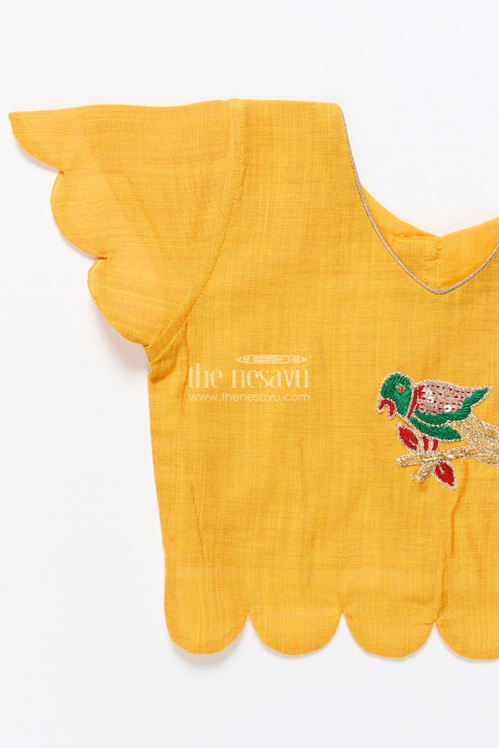 The Nesavu Pattu Pavadai Baby Girl Cotton Frock with Patch Yoke for Festive Dressing Nesavu Nesavu baby girl cotton frock embellished yoke festive wear traditional occasions