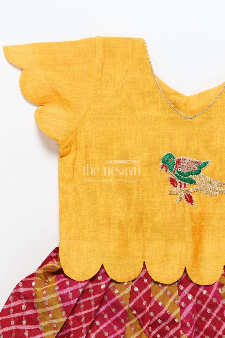 The Nesavu Pattu Pavadai Baby Girl Cotton Frock with Patch Yoke for Festive Dressing Nesavu Nesavu baby girl cotton frock embellished yoke festive wear traditional occasions