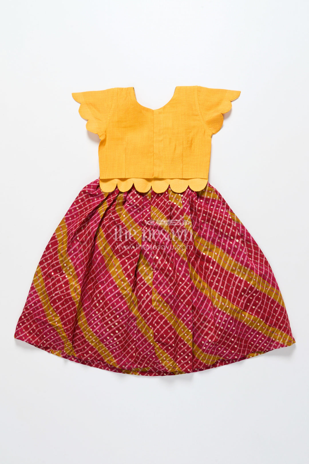 The Nesavu Pattu Pavadai Baby Girl Cotton Frock with Patch Yoke for Festive Dressing Nesavu Nesavu baby girl cotton frock embellished yoke festive wear traditional occasions