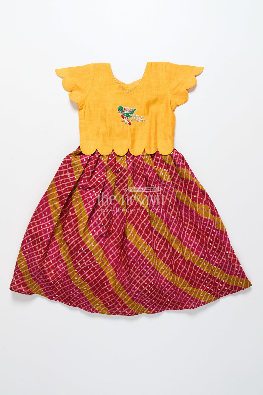 The Nesavu Pattu Pavadai Baby Girl Cotton Frock with Patch Yoke for Festive Dressing Nesavu Nesavu baby girl cotton frock embellished yoke festive wear traditional occasions