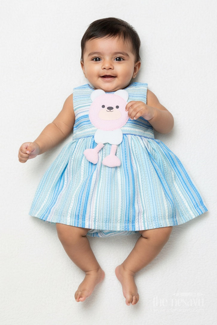 The Nesavu Baby Cotton Frocks Baby Girl Cotton Frock with Soft Stripes and Plush Toy Detail Nesavu 14 (6M) / Green BFJ846A-14 Nesavu baby girl cotton frock toy detail comfortable everyday wear