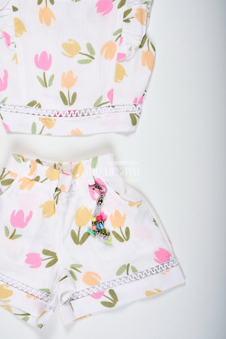 The Nesavu Baby Casual Sets Baby Girl Cotton Muslin Set with Floral Print for Summer Playdates Nesavu Nesavu Baby Girl Cotton Muslin Set Floral Print Summer Casual Outfit Accessories