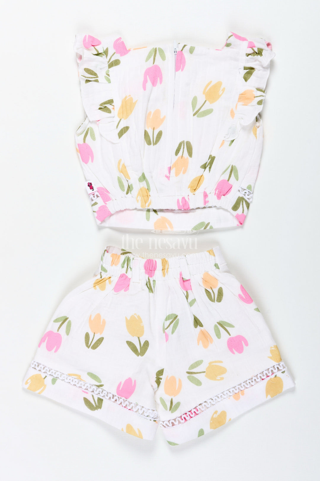 The Nesavu Baby Casual Sets Baby Girl Cotton Muslin Set with Floral Print for Summer Playdates Nesavu Nesavu Baby Girl Cotton Muslin Set Floral Print Summer Casual Outfit Accessories