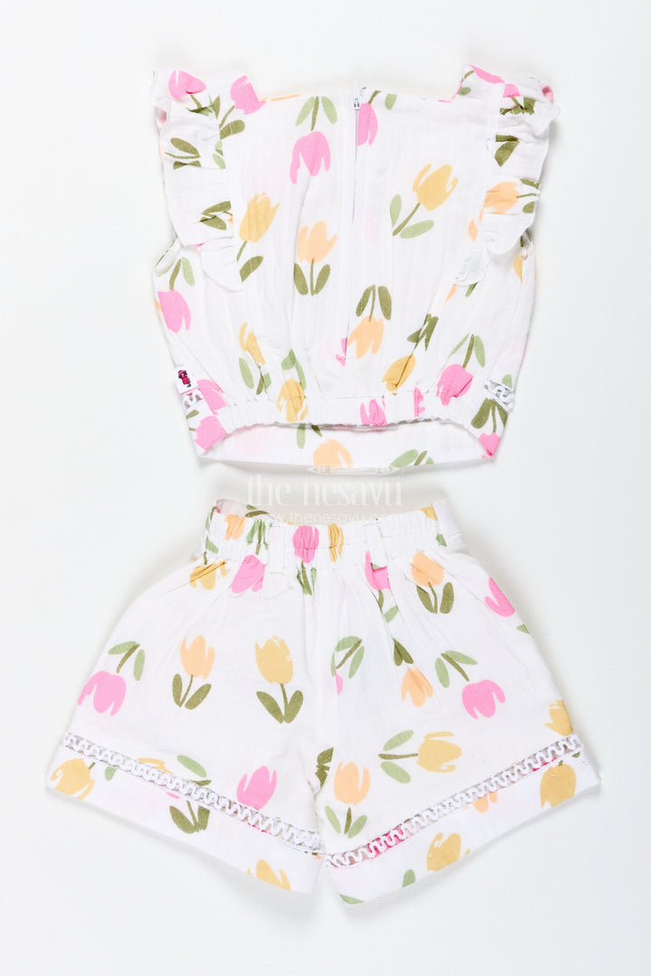 The Nesavu Baby Casual Sets Baby Girl Cotton Muslin Set with Floral Print for Summer Playdates Nesavu Nesavu Baby Girl Cotton Muslin Set Floral Print Summer Casual Outfit Accessories