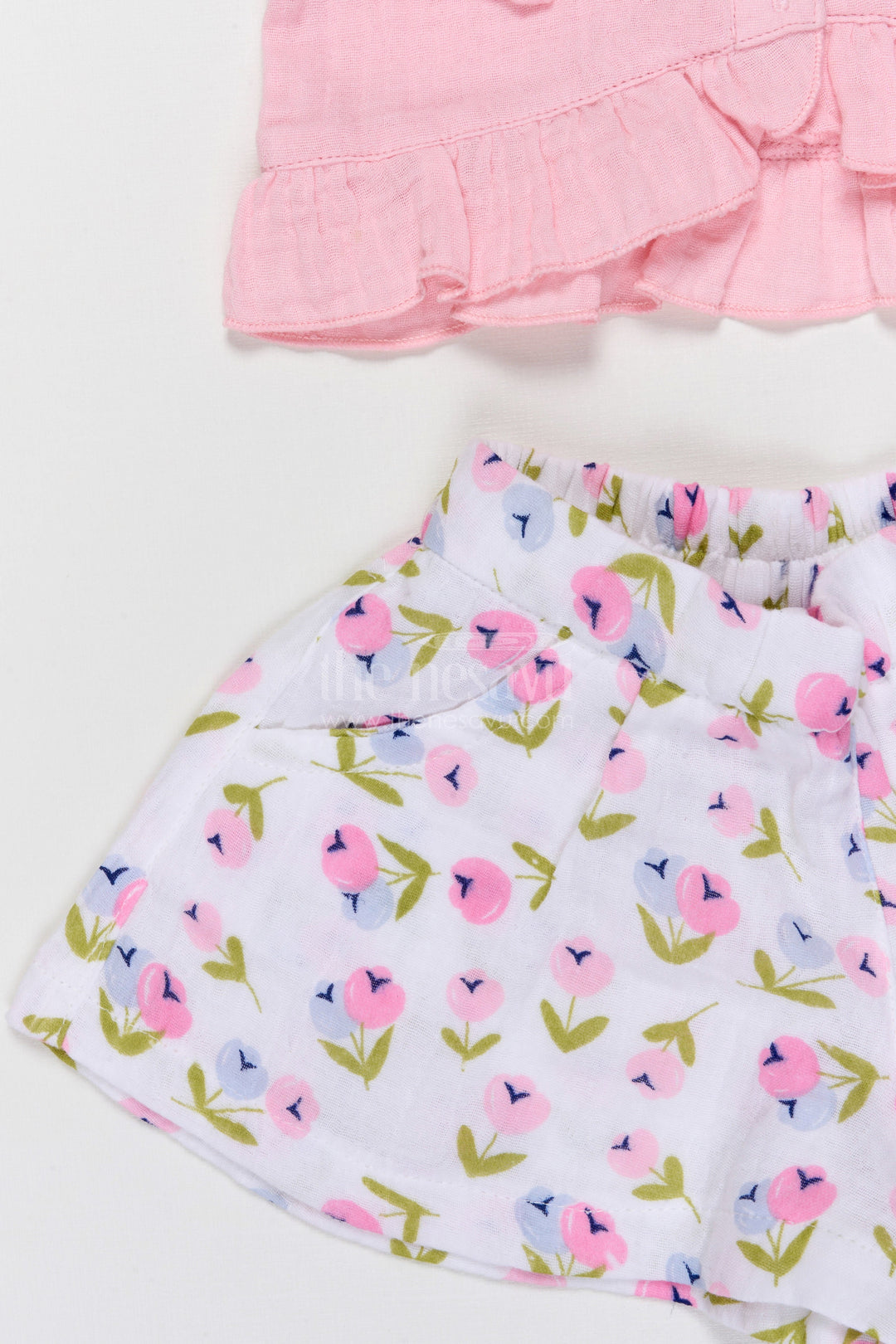 The Nesavu Baby Casual Sets Baby Girl Cotton Top and Floral Skirt Set for Outings Nesavu Nesavu Baby Girl Muslin Cotton Top And Floral Skirt Set For Outings And Casual Summer Wear