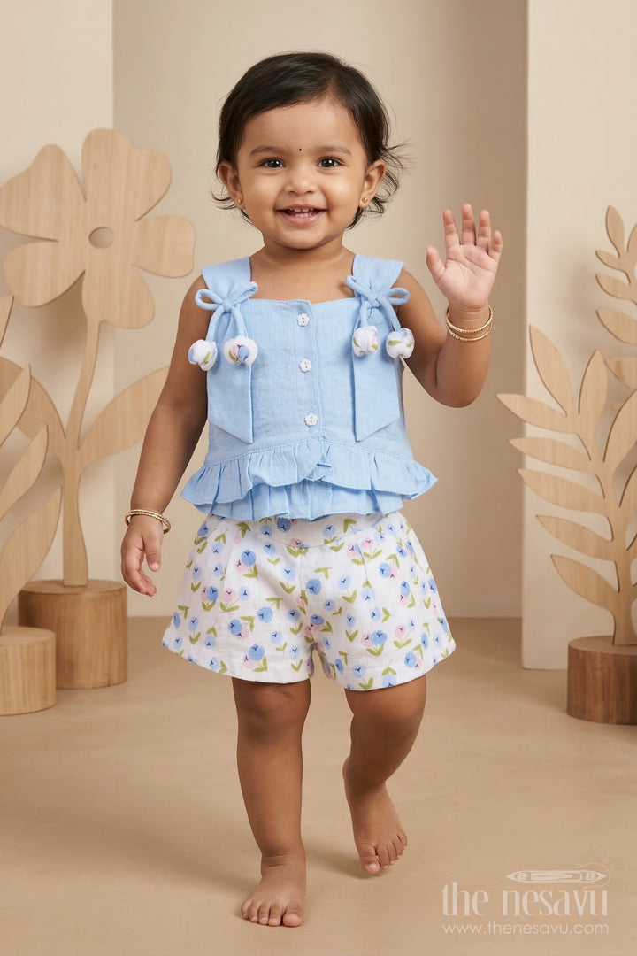 The Nesavu Baby Casual Sets Baby Girl Cotton Top and Printed Shorts Set for Daily Wear Nesavu 14 (6M) / Multicolor / Muslin Cotton BFJ951A-14 Nesavu Baby Girl Muslin Cotton Top And Printed Shorts Set For Daily Wear And Summer Comfort