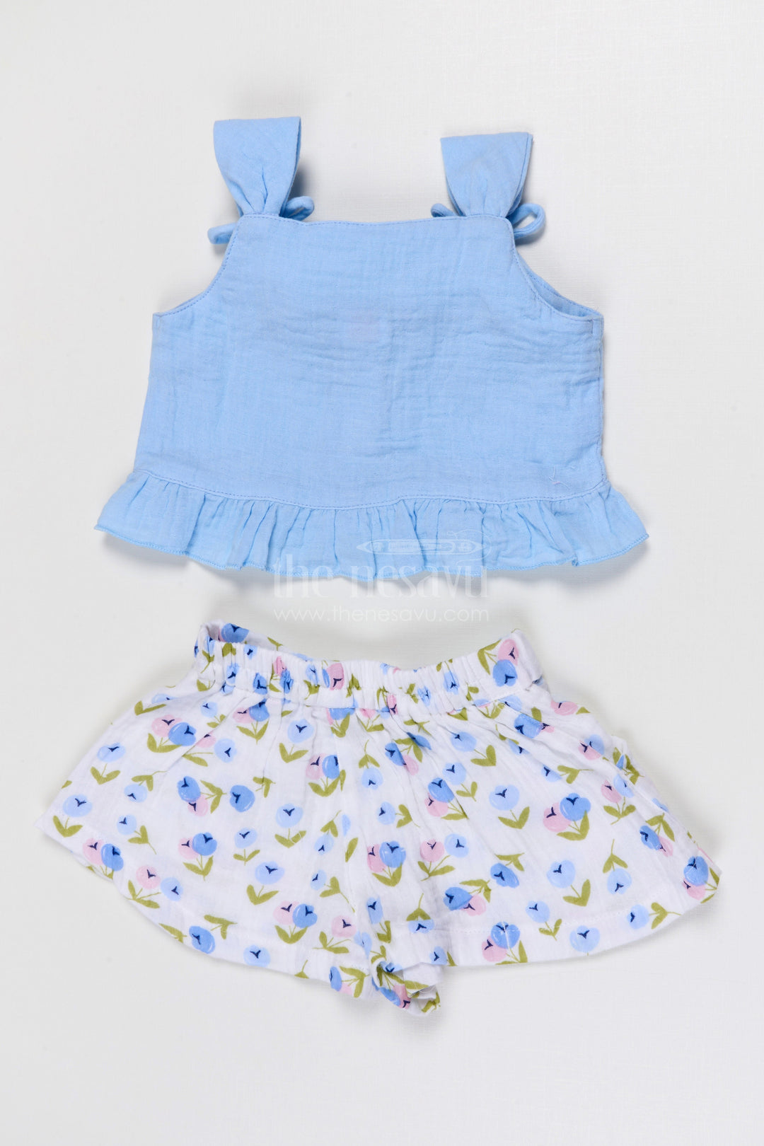 The Nesavu Baby Casual Sets Baby Girl Cotton Top and Printed Shorts Set for Daily Wear Nesavu Nesavu Baby Girl Muslin Cotton Top And Printed Shorts Set For Daily Wear And Summer Comfort