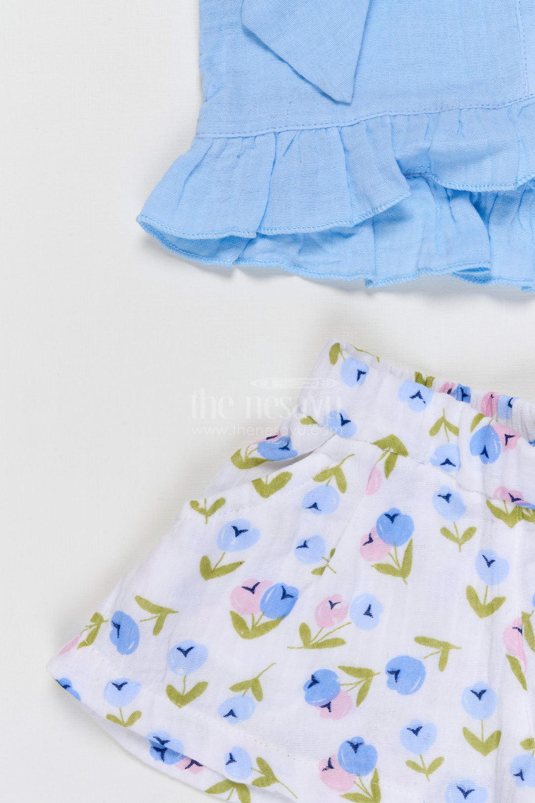 The Nesavu Baby Casual Sets Baby Girl Cotton Top and Printed Shorts Set for Daily Wear Nesavu Nesavu Baby Girl Muslin Cotton Top And Printed Shorts Set For Daily Wear And Summer Comfort