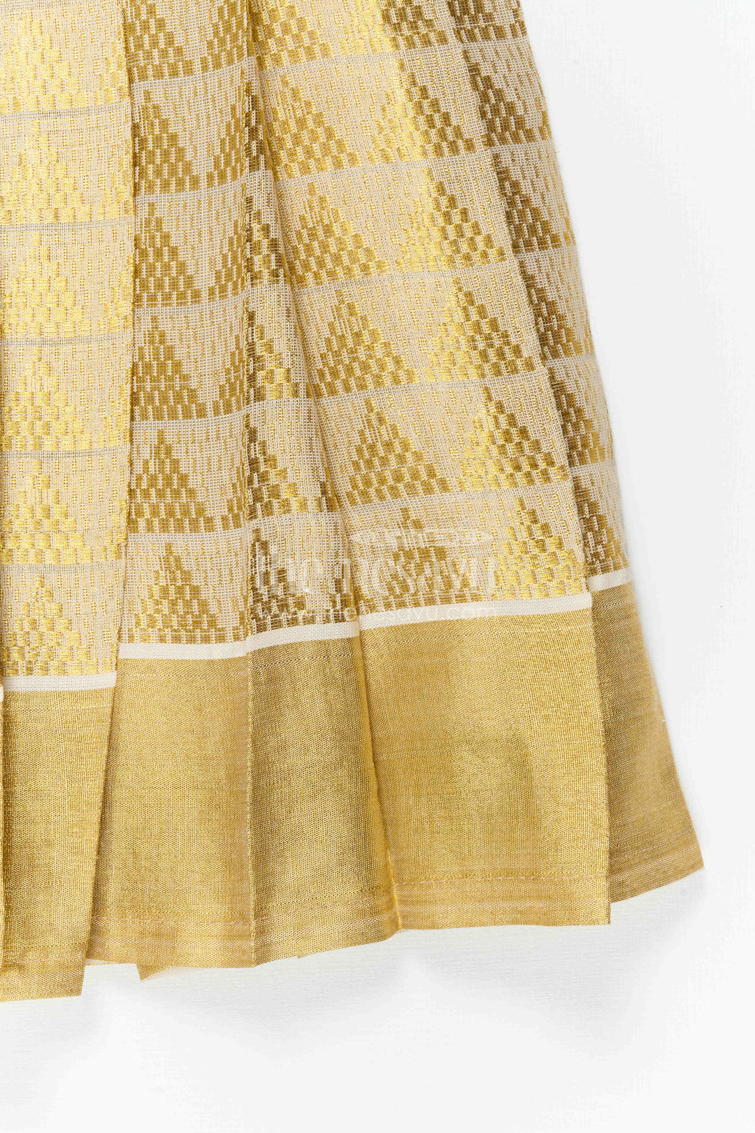 The Nesavu Tie-up Frock Baby Girl Cream Frock for Festive Family Celebrations Nesavu Nesavu Baby Girl Cream Tissue Silk Frock With Woven Border For Festive Occasions