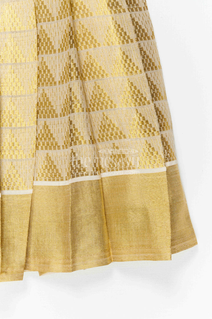 The Nesavu Tie-up Frock Baby Girl Cream Frock for Festive Family Celebrations Nesavu Nesavu Baby Girl Cream Tissue Silk Frock With Woven Border For Festive Occasions
