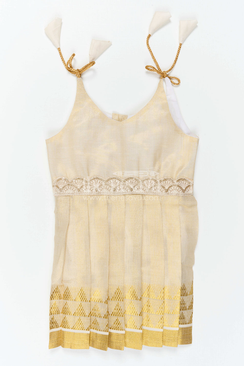 The Nesavu Tie-up Frock Baby Girl Cream Frock for Naming Ceremony and Parties Nesavu Nesavu Baby Girl Cream Tissue Silk Frock With Big Border For Festive Celebrations