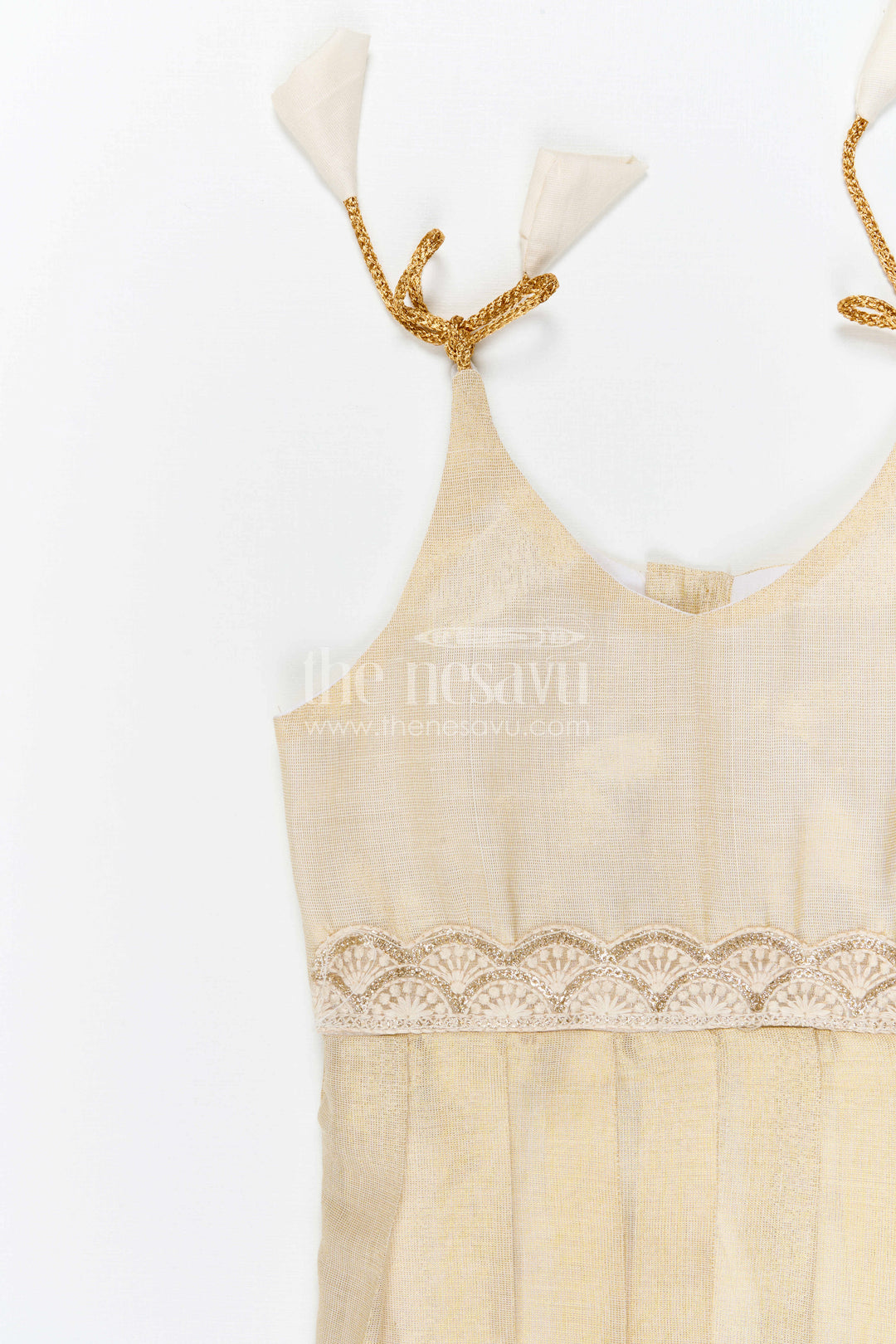 The Nesavu Tie-up Frock Baby Girl Cream Frock for Naming Ceremony and Parties Nesavu Nesavu Baby Girl Cream Tissue Silk Frock With Big Border For Festive Celebrations