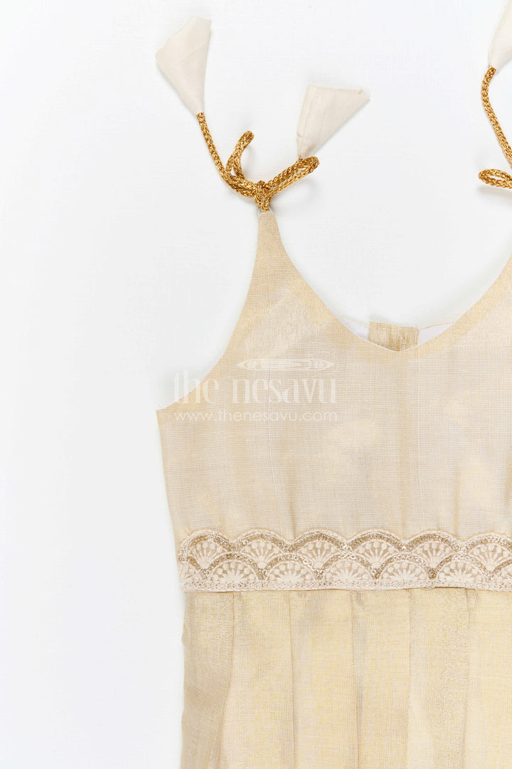 The Nesavu Tie-up Frock Baby Girl Cream Frock for Naming Ceremony and Parties Nesavu Nesavu Baby Girl Cream Tissue Silk Frock With Big Border For Festive Celebrations