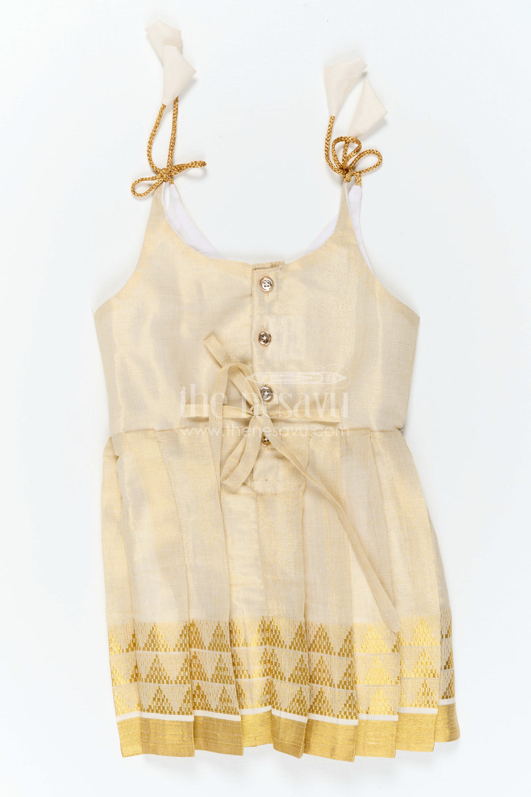 The Nesavu Tie-up Frock Baby Girl Cream Frock for Naming Ceremony and Parties Nesavu Nesavu Baby Girl Cream Tissue Silk Frock With Big Border For Festive Celebrations