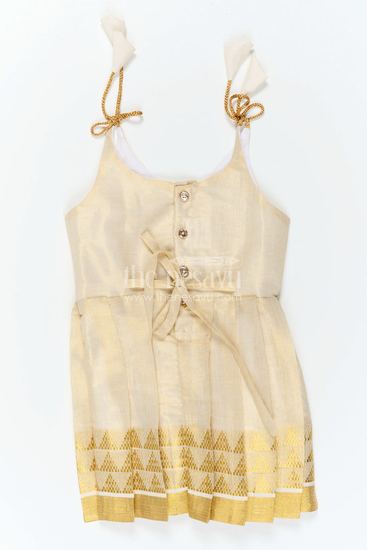 The Nesavu Tie-up Frock Baby Girl Cream Frock for Naming Ceremony and Parties Nesavu Nesavu Baby Girl Cream Tissue Silk Frock With Big Border For Festive Celebrations