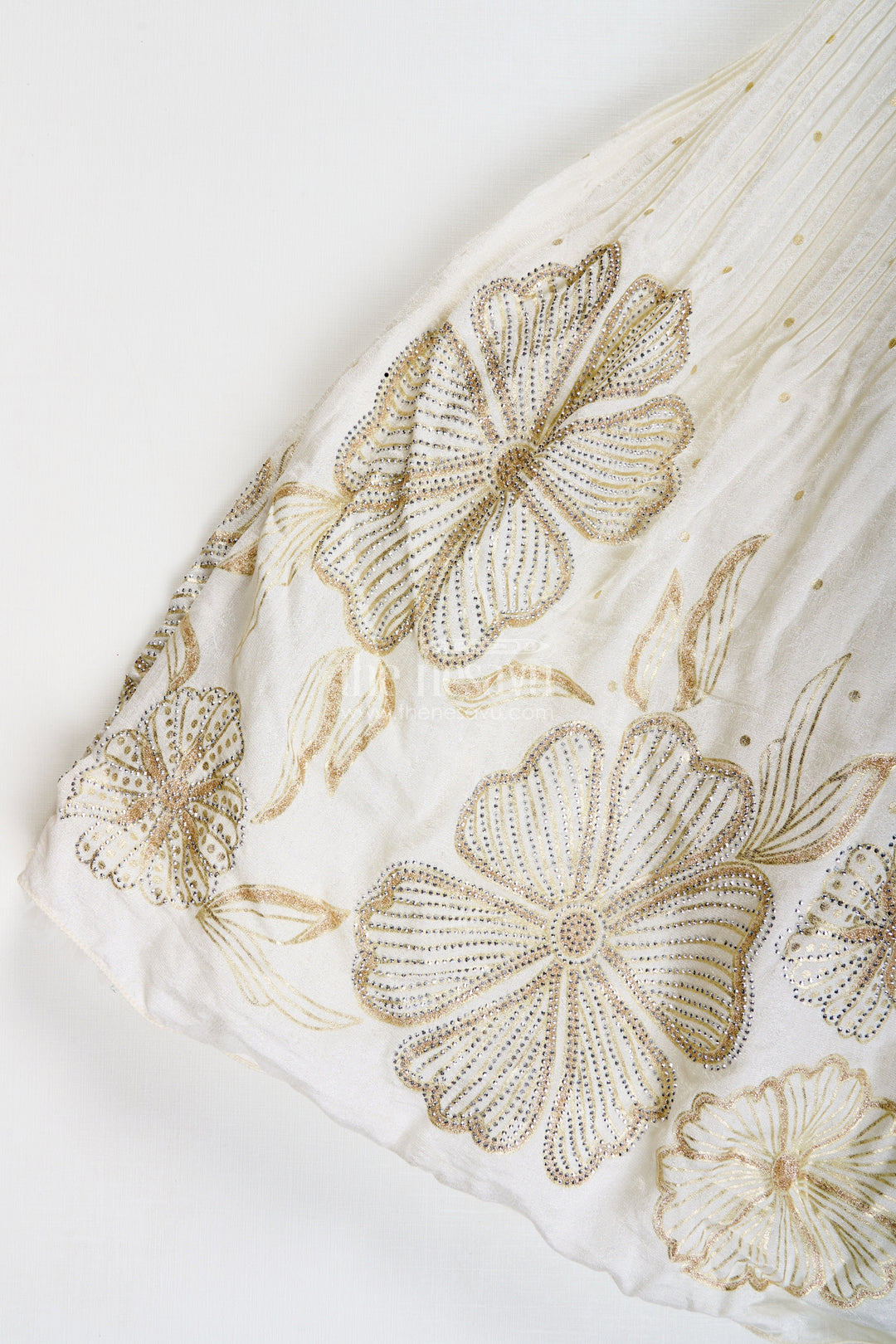 The Nesavu Girls Casual Gown Baby Girl Cream Gown for Festive Occasions Georgette Ethnic Dress with Floral Stone Embroidery Nesavu Nesavu Baby Girl Cream Gown Festive Occasions Georgette Ethnic Dress Floral Stone Embroidery