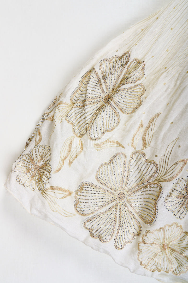 The Nesavu Girls Casual Gown Baby Girl Cream Gown for Festive Occasions Georgette Ethnic Dress with Floral Stone Embroidery Nesavu Nesavu Baby Girl Cream Gown Festive Occasions Georgette Ethnic Dress Floral Stone Embroidery