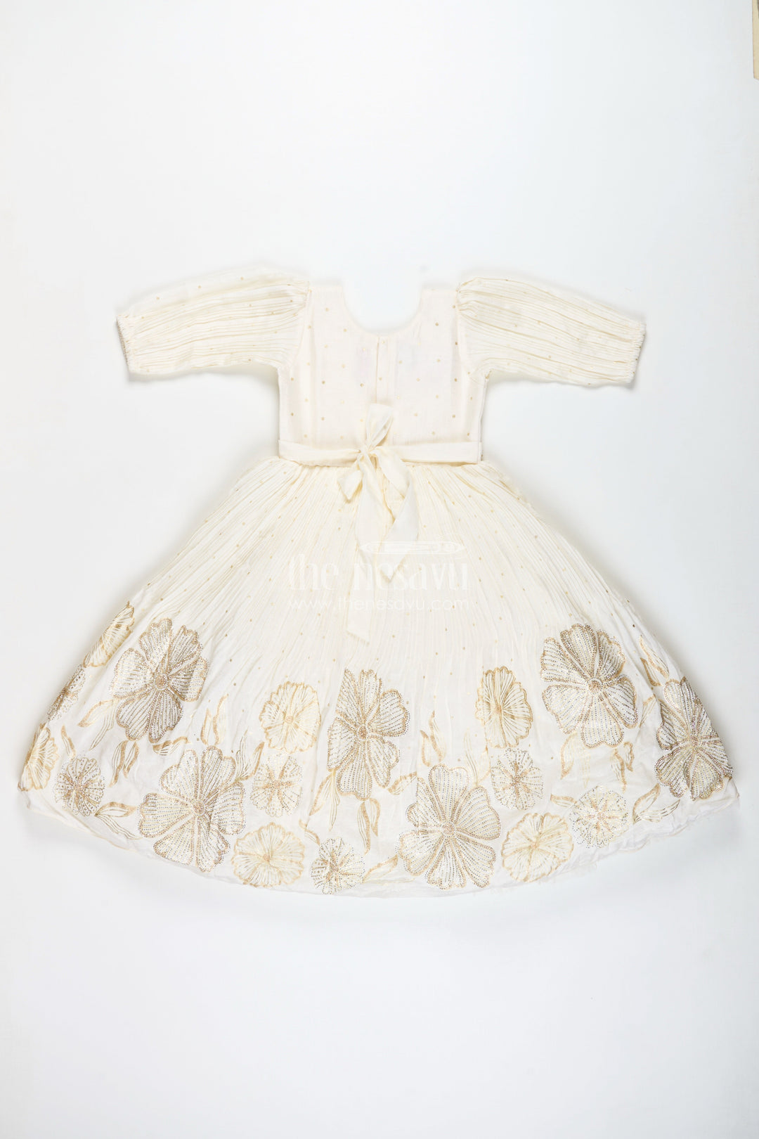 The Nesavu Girls Casual Gown Baby Girl Cream Gown for Festive Occasions Georgette Ethnic Dress with Floral Stone Embroidery Nesavu Nesavu Baby Girl Cream Gown Festive Occasions Georgette Ethnic Dress Floral Stone Embroidery