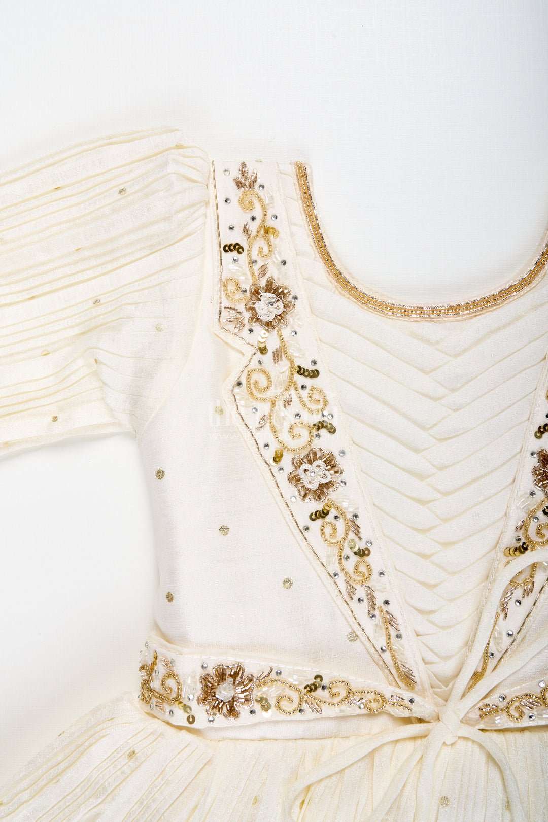 The Nesavu Girls Casual Gown Baby Girl Cream Gown for Festive Occasions Georgette Ethnic Dress with Floral Stone Embroidery Nesavu Nesavu Baby Girl Cream Gown Festive Occasions Georgette Ethnic Dress Floral Stone Embroidery