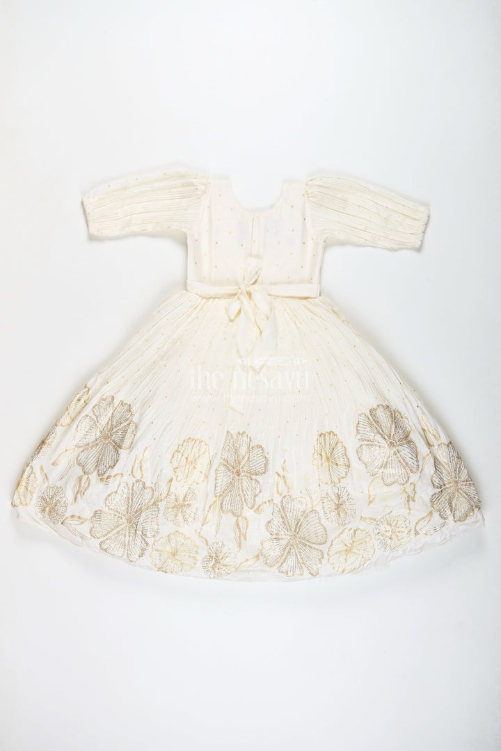 The Nesavu Girls Casual Gown Baby Girl Cream Gown for Festive Occasions Georgette Ethnic Dress with Floral Stone Embroidery Nesavu Nesavu Baby Girl Cream Gown Festive Occasions Georgette Ethnic Dress Floral Stone Embroidery