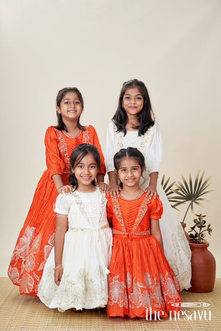 The Nesavu Girls Casual Gown Baby Girl Cream Gown for Festive Occasions Georgette Ethnic Dress with Floral Stone Embroidery Nesavu Nesavu Baby Girl Cream Gown Festive Occasions Georgette Ethnic Dress Floral Stone Embroidery