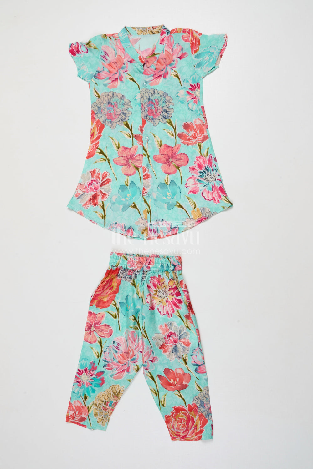 The Nesavu Girls Co-Ord Sets Baby Girl Crepe Co-ord Set with Floral Print for Playful Festive Styling Nesavu 16 (1Y) / Multicolor GPS920A-16 Nesavu baby girl floral crepe co-ord set with digital print for festive events and cultural functions