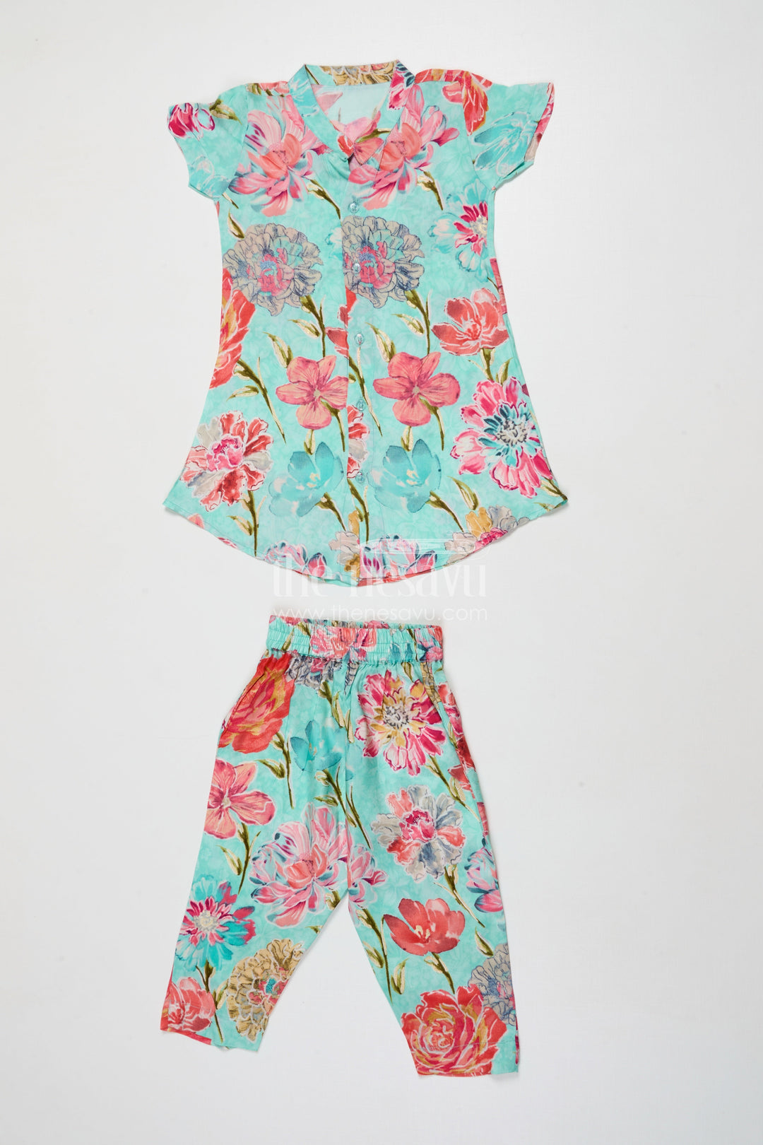 The Nesavu Girls Co-Ord Sets Baby Girl Crepe Co-ord Set with Floral Print for Playful Festive Styling Nesavu 16 (1Y) / Multicolor GPS920A-16 Nesavu baby girl floral crepe co-ord set with digital print for festive events and cultural functions