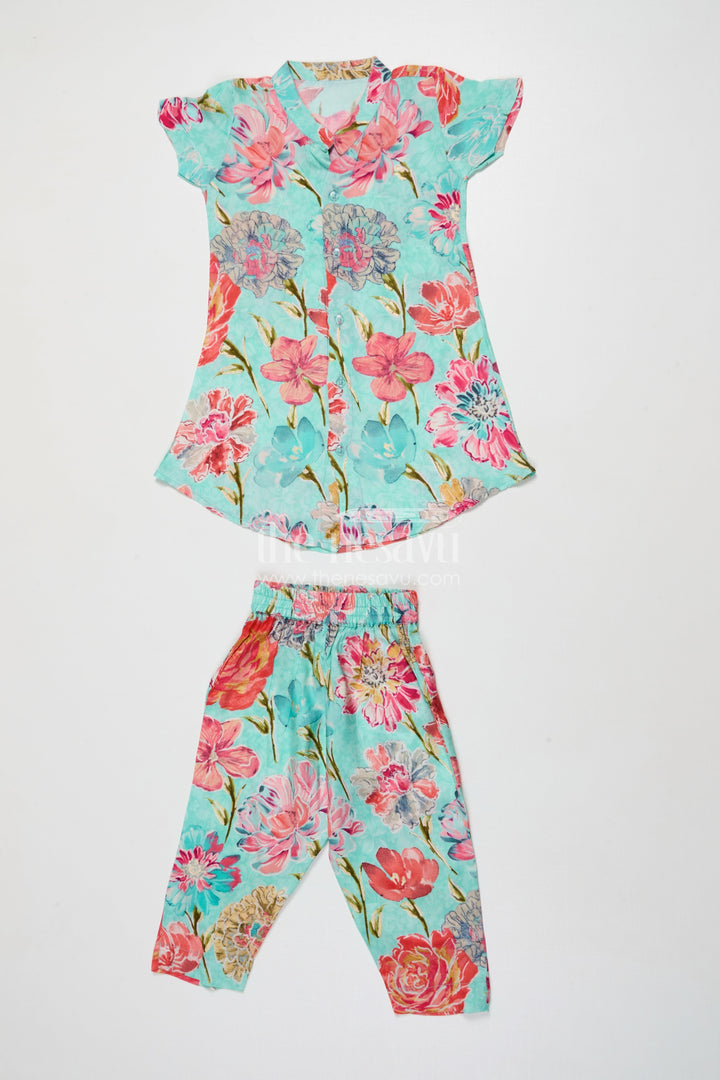 The Nesavu Girls Co-Ord Sets Baby Girl Crepe Co-ord Set with Floral Print for Playful Festive Styling Nesavu 16 (1Y) / Multicolor GPS920A-16 Nesavu baby girl floral crepe co-ord set with digital print for festive events and cultural functions