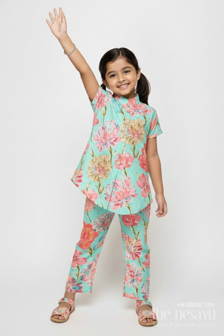The Nesavu Girls Co-Ord Sets Baby Girl Crepe Co-ord Set with Floral Print for Playful Festive Styling Nesavu 16 (1Y) / Multicolor GPS920A-16 Nesavu baby girl floral crepe co-ord set with digital print for festive events and cultural functions