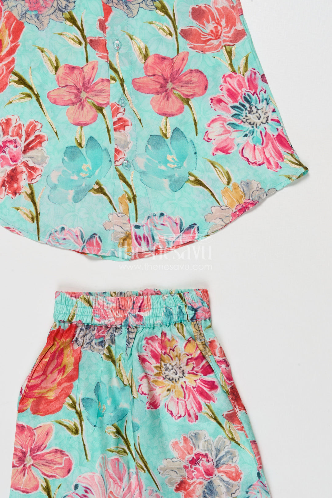 The Nesavu Girls Co-Ord Sets Baby Girl Crepe Co-ord Set with Floral Print for Playful Festive Styling Nesavu Nesavu baby girl floral crepe co-ord set with digital print for festive events and cultural functions