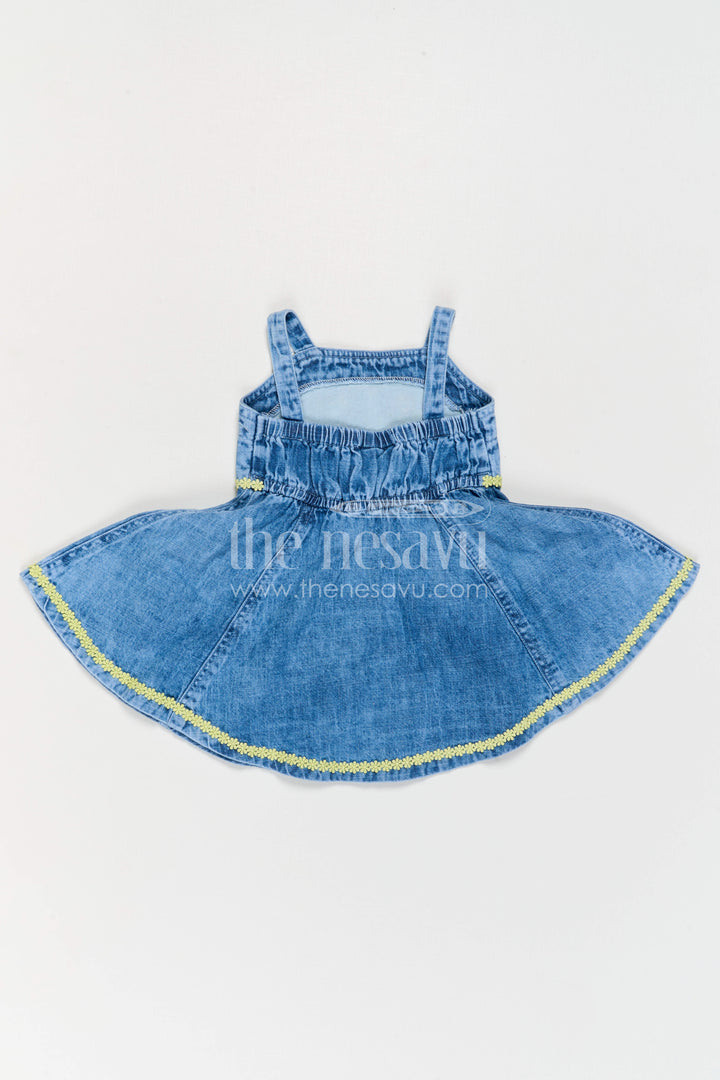 The Nesavu Baby Frocks Baby Girl Denim Frock for Casual Outings and Photos Nesavu Nesavu Baby Girl Denim Frock For Casual Outings With Thread Embroidery Sleeveless Stylish Dress