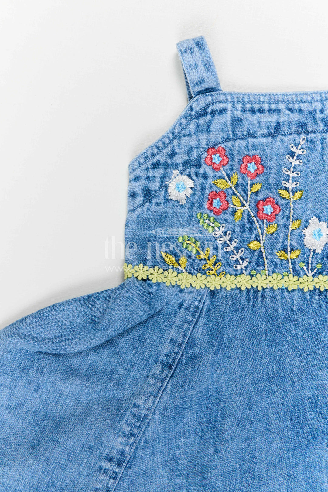 The Nesavu Baby Frocks Baby Girl Denim Frock for Casual Outings and Photos Nesavu Nesavu Baby Girl Denim Frock For Casual Outings With Thread Embroidery Sleeveless Stylish Dress