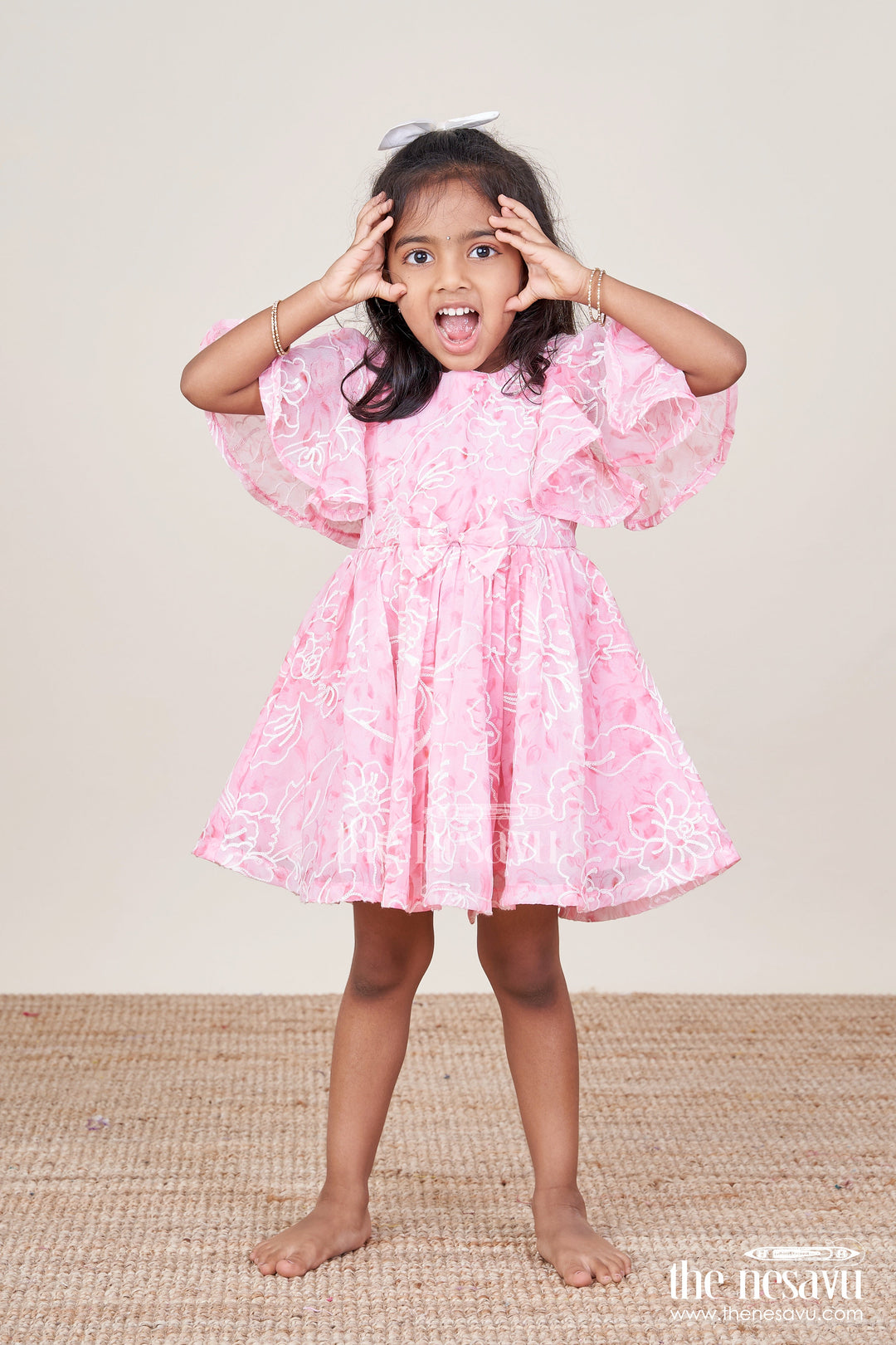 The Nesavu Baby Cotton Frocks Baby Girl Digital Print Frock with Embroidery for Party Wear Nesavu 14 (6M) / Pink BFJ830A-14 Nesavu baby girl digital print frock embroidery festive party wear