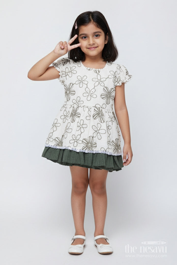 The Nesavu Girls Cotton Frock Baby Girl Embroidered Cotton Frock for Birthdays and Day Events Nesavu 14 (6M) / Green GFC2015A-14 Nesavu baby girl cotton frock floral embroidery birthday parties festive occasions