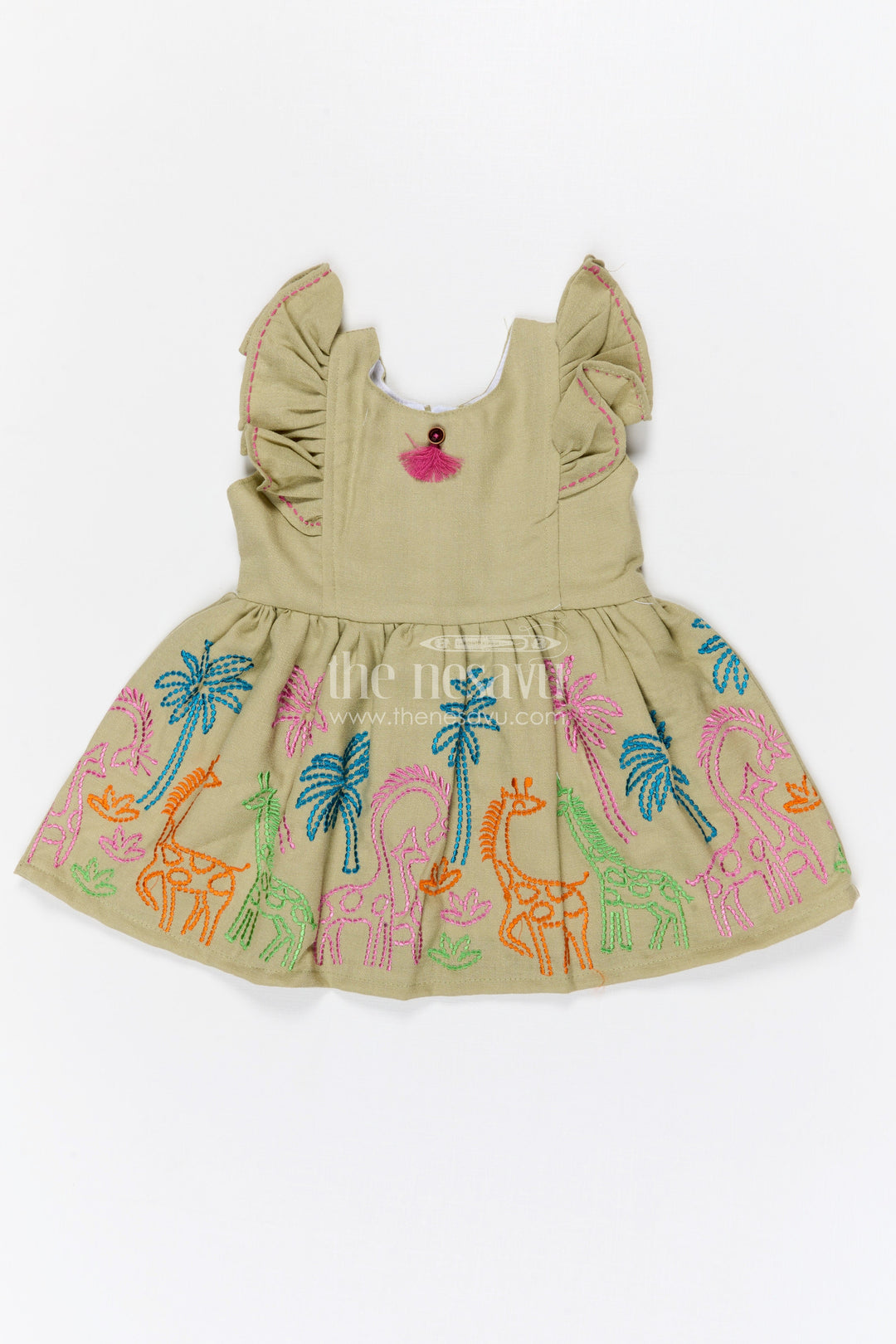 The Nesavu Baby Cotton Frocks Baby Girl Embroidered Cotton Frock for Festive Outings and Celebrations Nesavu 14 (6M) / Green / Cotton BFJ960A-14 Nesavu baby girl cotton embroidered frock for festive outings birthdays and baby celebrations