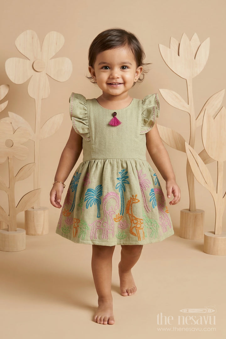 The Nesavu Baby Cotton Frocks Baby Girl Embroidered Cotton Frock for Festive Outings and Celebrations Nesavu 14 (6M) / Green / Cotton BFJ960A-14 Nesavu baby girl cotton embroidered frock for festive outings birthdays and baby celebrations