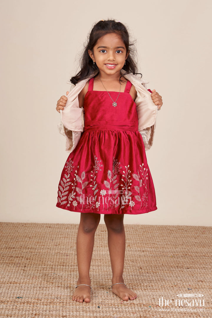 The Nesavu Baby Cotton Frocks Baby Girl Embroidered Cotton Frock with Designer Jacket Ideal for Birthday Or Naming Ceremony Nesavu 14 (6M) / Red BFJ820A-14 Nesavu baby girl embroidered frock net jacket  perfect birthday festive events
