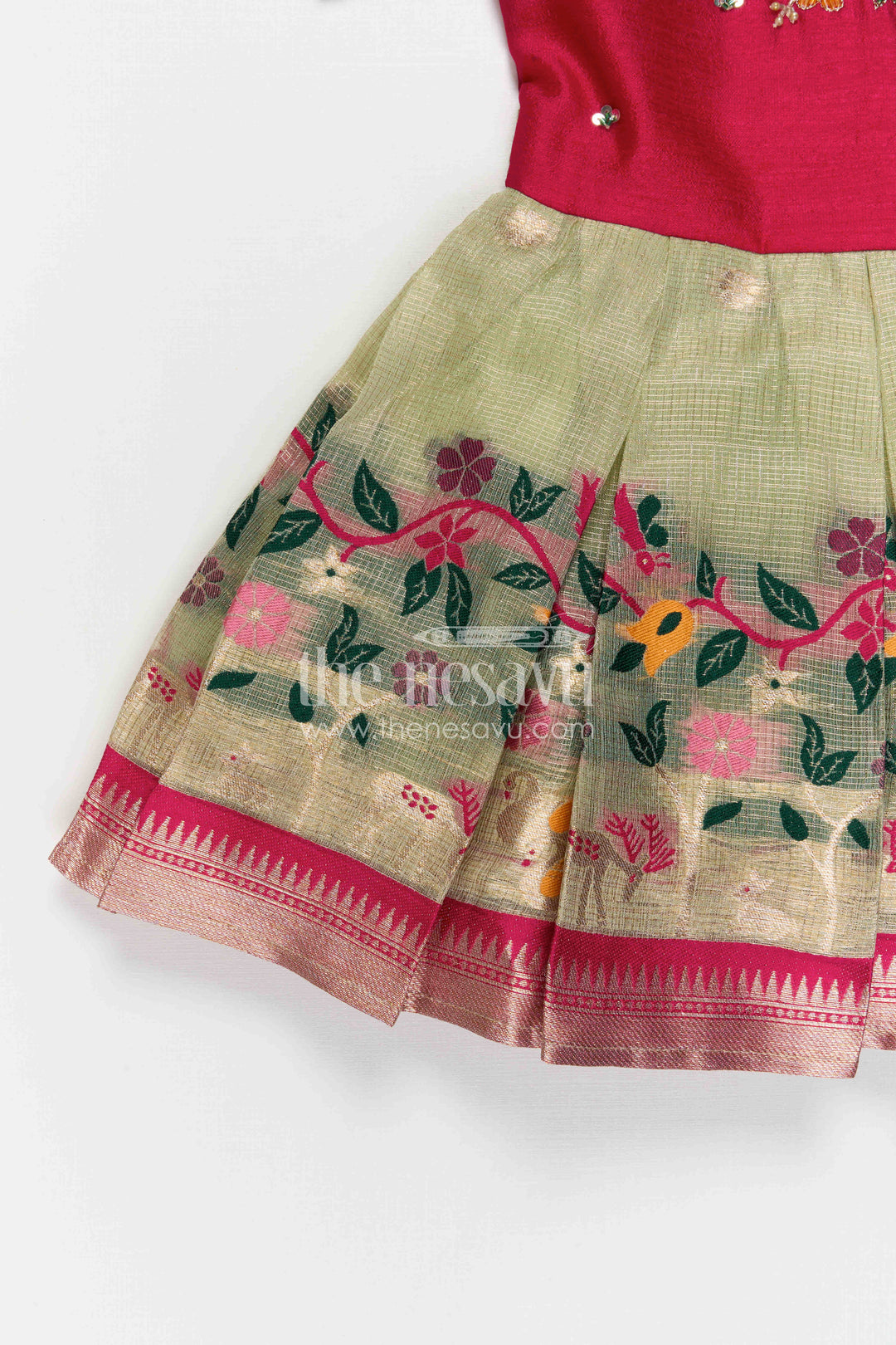 The Nesavu Silk Embroidered Frock Baby Girl Embroidered Frock for Birthday and Festive Wear Nesavu Nesavu Baby Girl Embroidered Silk Frock For Birthday And Festive Wear With Tissue Bottom Design