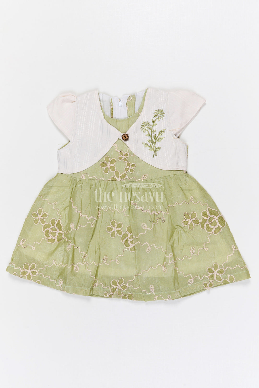 The Nesavu Baby Fancy Frock Baby Girl Embroidered Frock for Birthdays and Festive Gatherings Nesavu 14 (6M) / Green / Cotton BFJ961B-14 Nesavu baby girl cotton blend embroidered frock for birthdays festive gatherings and baby occasions