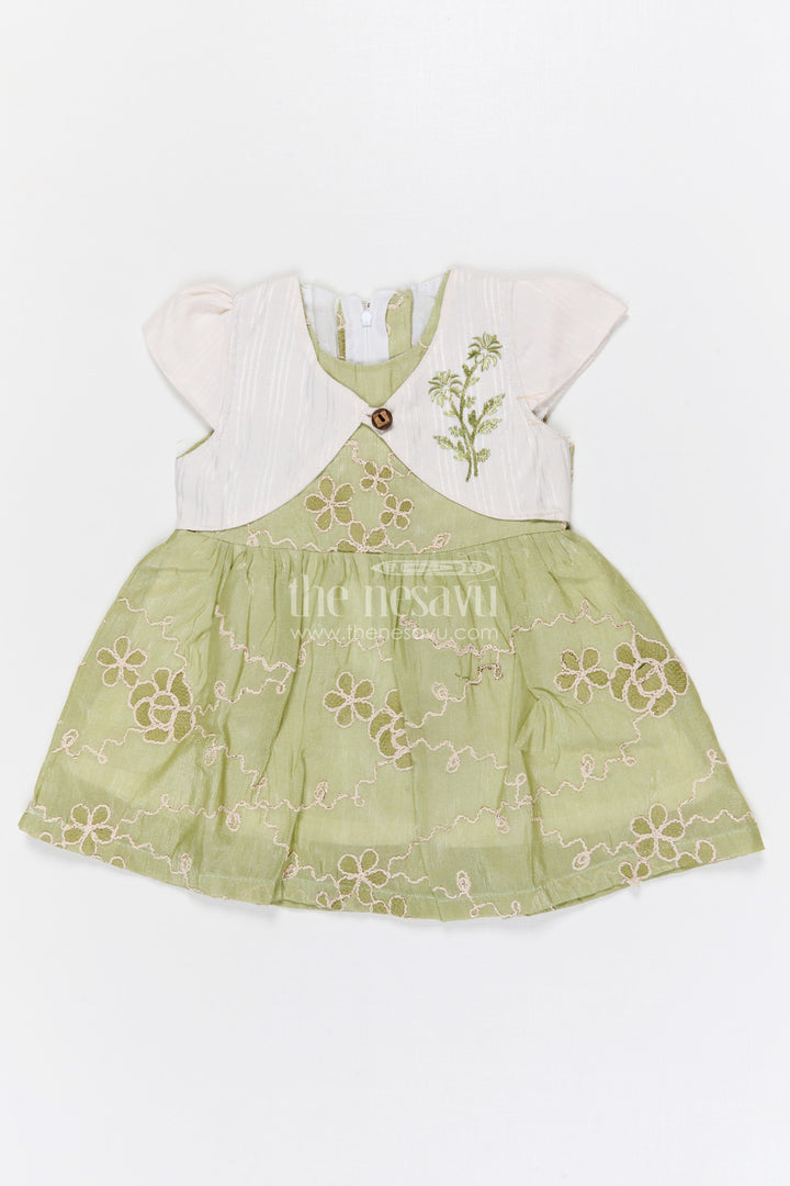 The Nesavu Baby Fancy Frock Baby Girl Embroidered Frock for Birthdays and Festive Gatherings Nesavu 14 (6M) / Green / Cotton BFJ961B-14 Nesavu baby girl cotton blend embroidered frock for birthdays festive gatherings and baby occasions