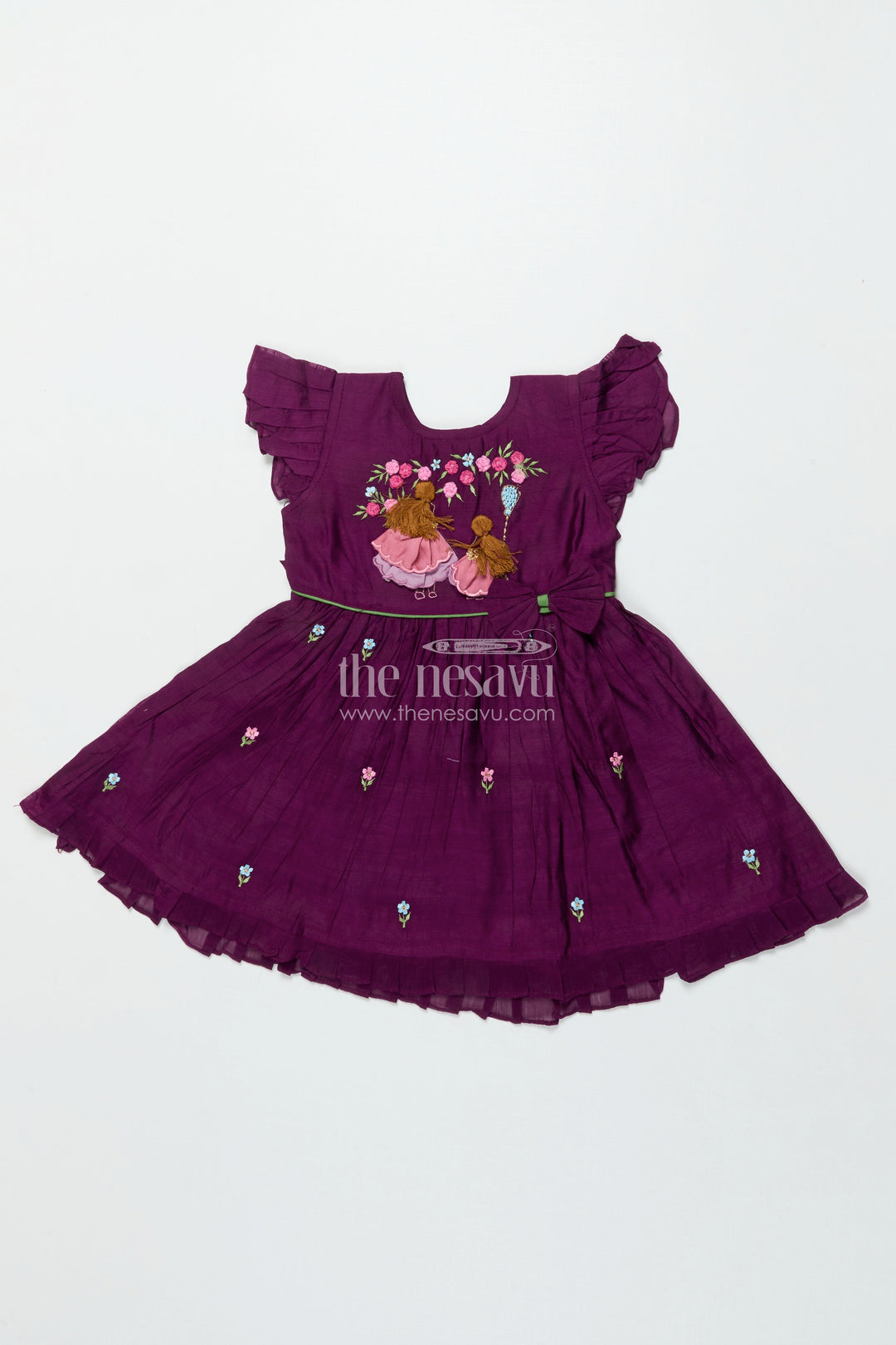 The Nesavu Girls Chanderi Frock Baby Girl Embroidered Frock for Pujas and Cultural Celebrations Nesavu 16 (1Y) / Purple GFC1992B-16 Nesavu baby girl chanderi cotton frock floral embroidery festive school ethnic day