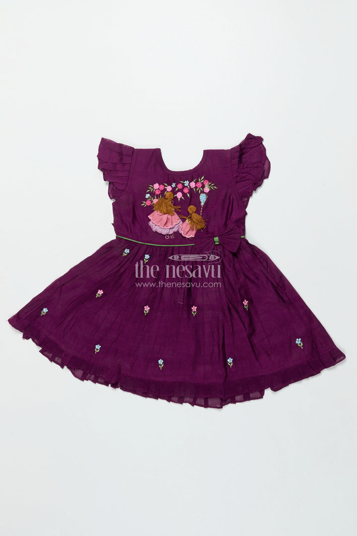 The Nesavu Girls Chanderi Frock Baby Girl Embroidered Frock for Pujas and Cultural Celebrations Nesavu 16 (1Y) / Purple GFC1992B-16 Nesavu baby girl chanderi cotton frock floral embroidery festive school ethnic day