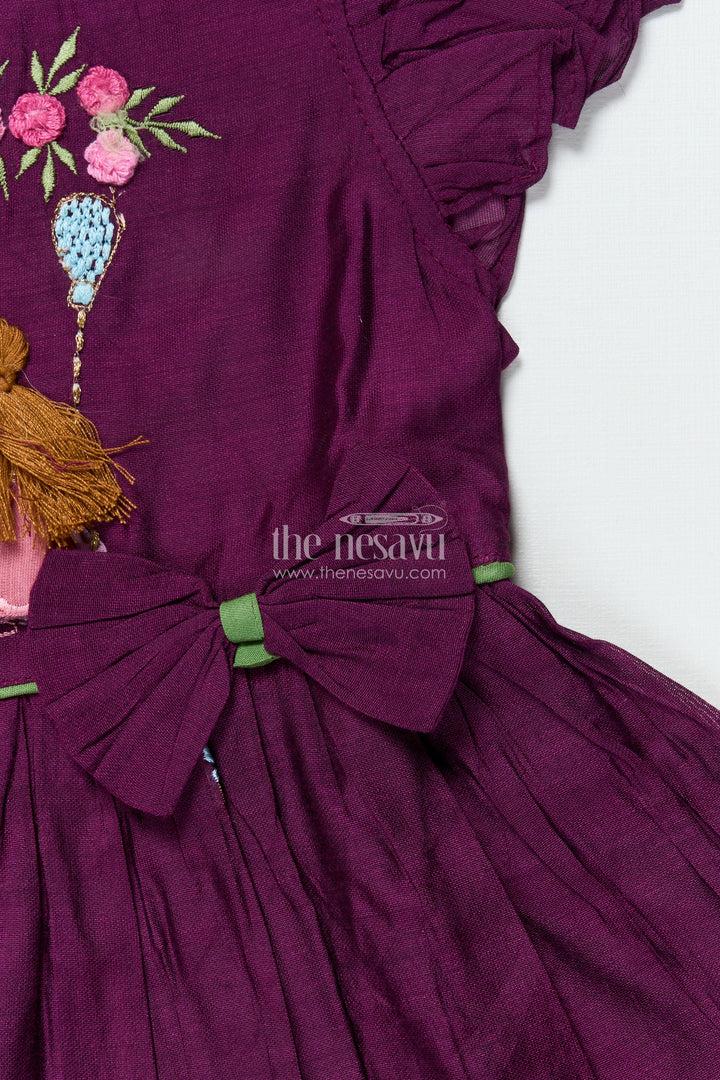 The Nesavu Girls Chanderi Frock Baby Girl Embroidered Frock for Pujas and Cultural Celebrations Nesavu Nesavu baby girl chanderi cotton frock floral embroidery festive school ethnic day